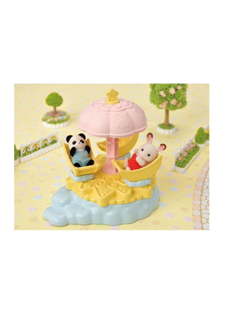 Sylvanian Families - Baby Star Carousel |Includes Spinning Moon-Shaped Seats and Pookie Panda Baby Figure | Features Star Parasol for Carousel Motion | Ideal for Amusement Park Play | Ages 3 & Up - Image 1