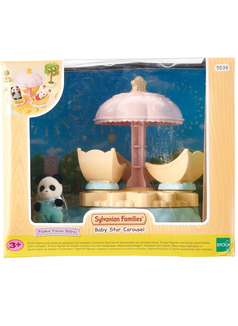 Sylvanian Families - Baby Star Carousel |Includes Spinning Moon-Shaped Seats and Pookie Panda Baby Figure | Features Star Parasol for Carousel Motion | Ideal for Amusement Park Play | Ages 3 & Up - Image 1