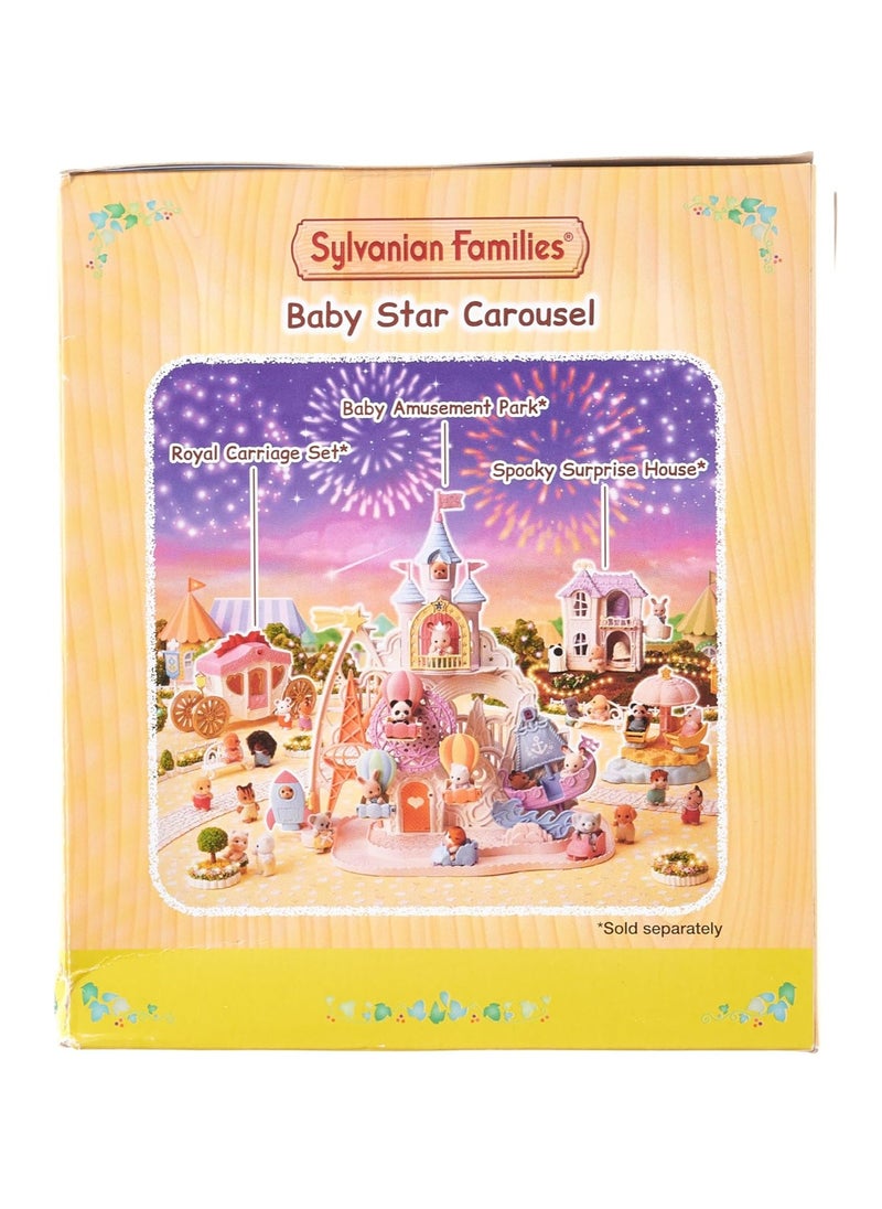 Sylvanian Families - Baby Star Carousel |Includes Spinning Moon-Shaped Seats and Pookie Panda Baby Figure | Features Star Parasol for Carousel Motion | Ideal for Amusement Park Play | Ages 3 & Up - Image 1