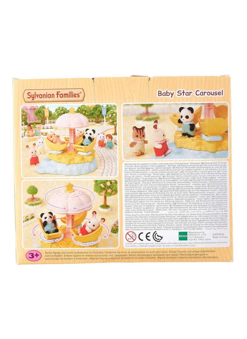 Sylvanian Families - Baby Star Carousel |Includes Spinning Moon-Shaped Seats and Pookie Panda Baby Figure | Features Star Parasol for Carousel Motion | Ideal for Amusement Park Play | Ages 3 & Up - Image 1