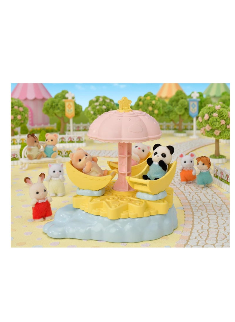 Sylvanian Families - Baby Star Carousel |Includes Spinning Moon-Shaped Seats and Pookie Panda Baby Figure | Features Star Parasol for Carousel Motion | Ideal for Amusement Park Play | Ages 3 & Up - Image 1