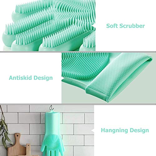 LEOPAX Heavy Duty Magic Silicone Gloves Cleaning Hand Gloves for Dishes, Dishwashing with Scrubbers, Dish Gloves for Kitchen, Car Washing gloves, Pet Grooming Latex Free Gloves (Green, pack of 1 Pair) - Image 5