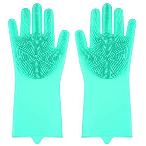LEOPAX Heavy Duty Magic Silicone Gloves Cleaning Hand Gloves for Dishes, Dishwashing with Scrubbers, Dish Gloves for Kitchen, Car Washing gloves, Pet Grooming Latex Free Gloves (Green, pack of 1 Pair) - Image 1