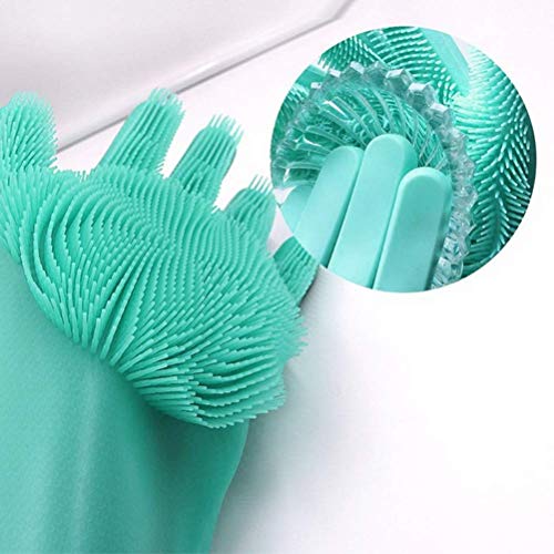 LEOPAX Heavy Duty Magic Silicone Gloves Cleaning Hand Gloves for Dishes, Dishwashing with Scrubbers, Dish Gloves for Kitchen, Car Washing gloves, Pet Grooming Latex Free Gloves (Green, pack of 1 Pair) - Image 4