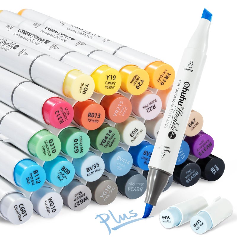Ohuhu Brush Markers 36-color: Supreme Brush& Chisel Dual Tips Alcohol-based Art Marker Set for Artist Adult Coloring Book Illustrations-Honolulu Plus- Refillable - Image 1