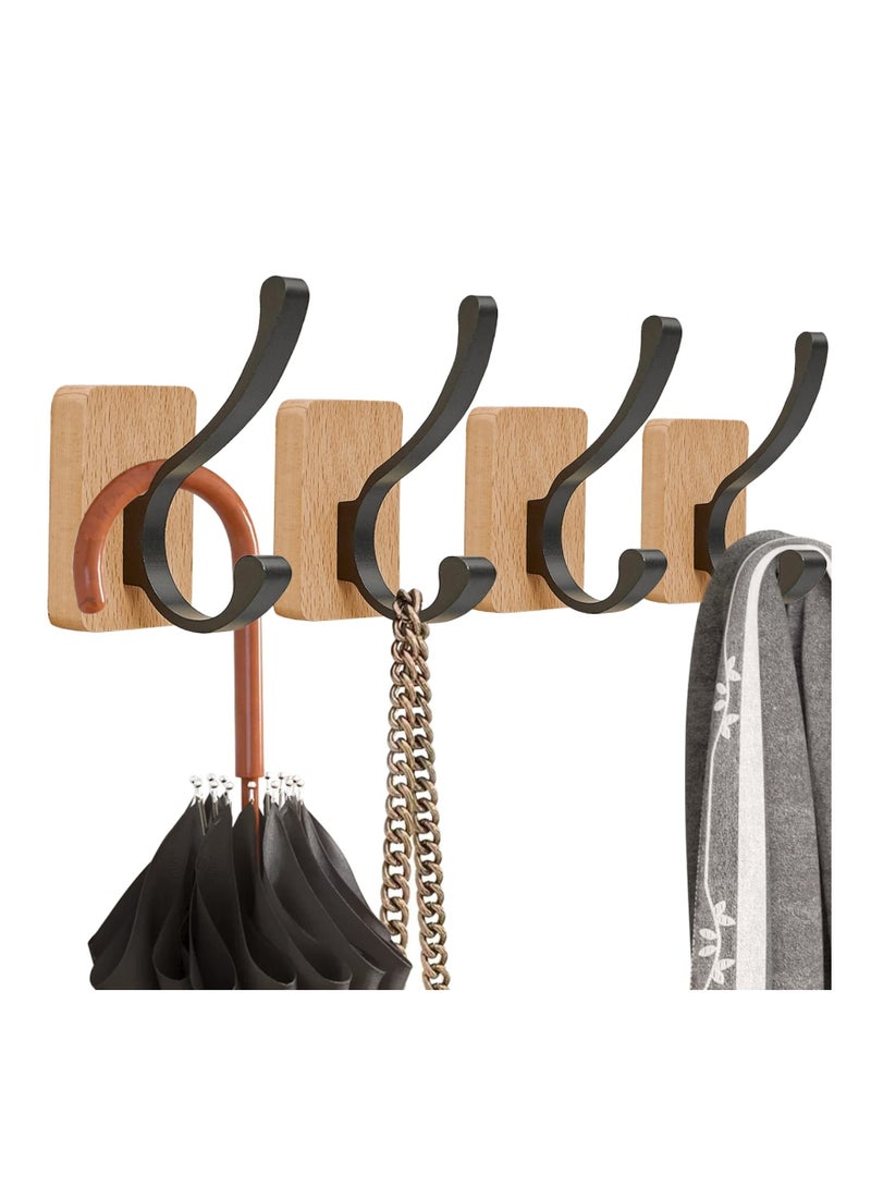 SYOSI 4PCS Beech Wood Wall Hooks, Rustproof Coat Rack Wall Mounted Wall Mounted Adhesive Hooks Wood Coat Hooks Wooden Towel Hooks for Hanging Coats, Hats, Bags, Keys with Two Installation Ways - Image 1