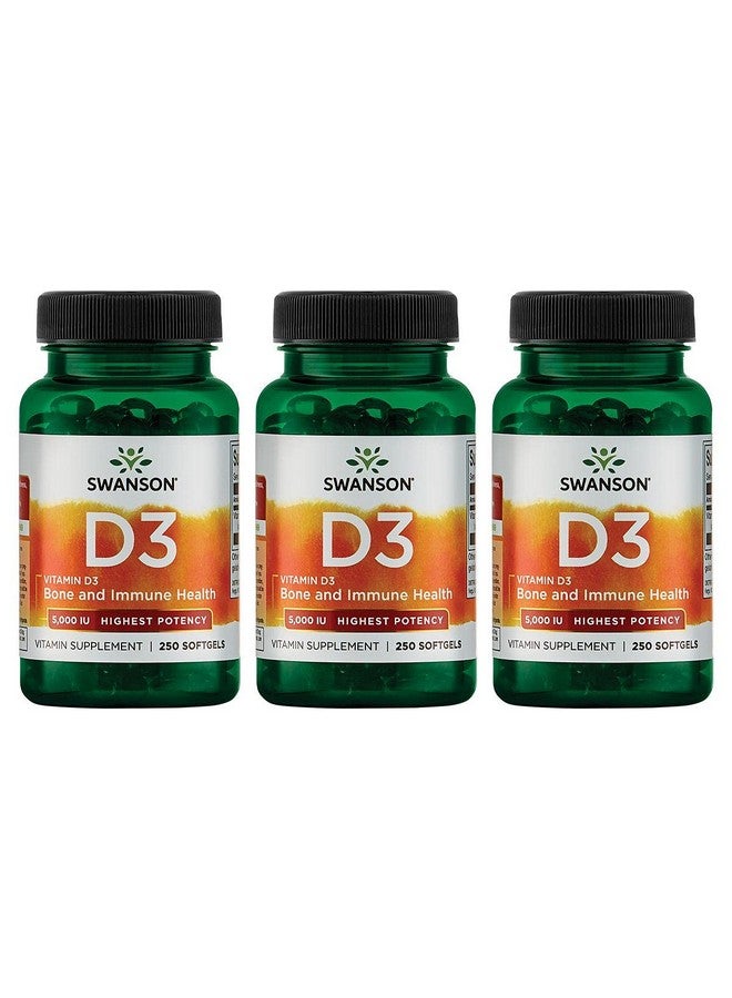 Swanson Vitamin D3 - Vitamin Supplement Promoting Bone Health & Immune System Support - Natural Support for Calcium Distribution & Absorption - (250 Softgels) (3 Pack) - Image 1