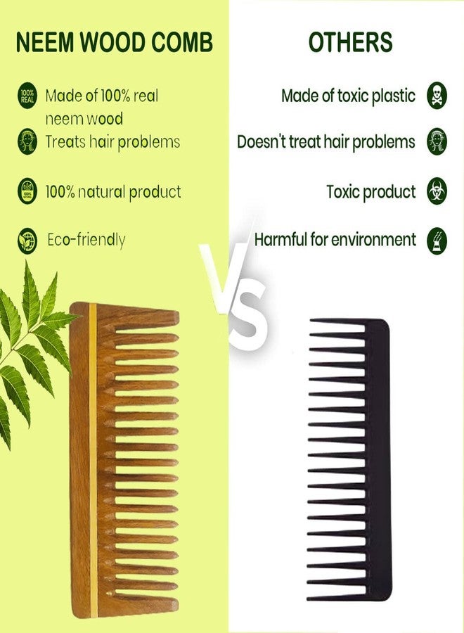Rufiys Wood Comb For Women & Men | Neem Wooden Wide Tooth Hair Comb for Hair Growth | Anti Dandruff (Wide Tooth 14 Cm) - Image 5