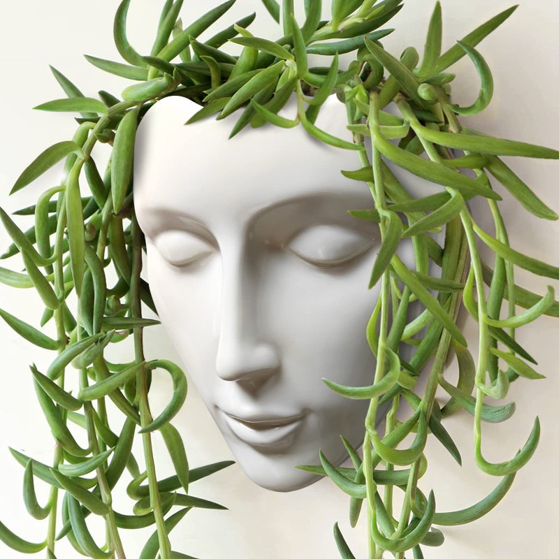 Yuccasly Face Vase,Ceramic Female Form Vase,Modern Sculpture White Planter Pot,Human Face Dried Flower Shaped Vase,Wall Hanging Plant Pot for Home Decor Centerpieces, Office or Outdoor Hanging Decor - Image 2