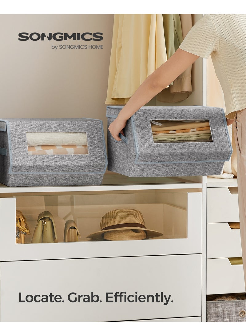 SONGMICS Stackable Storage Bins Set Of 2, Storage Boxes With Lids And Front Windows, Non-Woven Fabric Closet Organizers With Magnetic Closures, Side Handles, Dove Gray 38 x 35 x 25 cm - Image 3