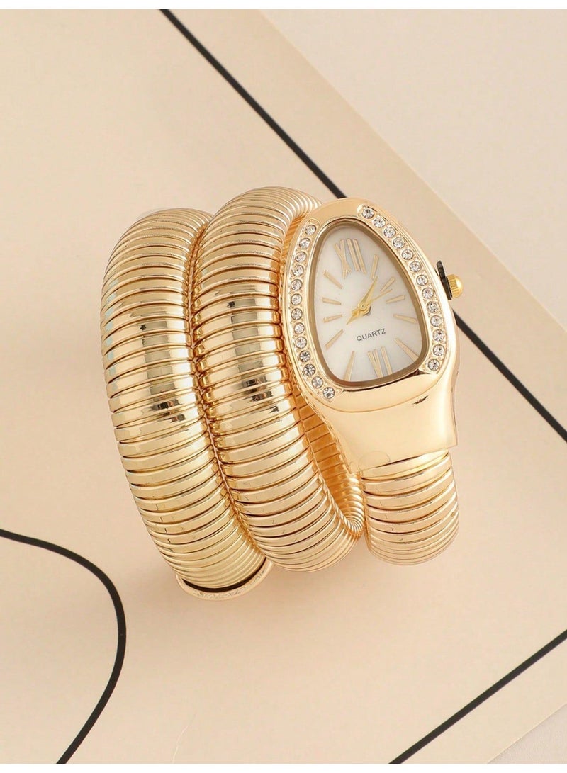 Luxury Gold Snake Watches Women Fashion Diamond Quartz WristWatch Clock Lady Hot Gift  ﻿ - Image 1