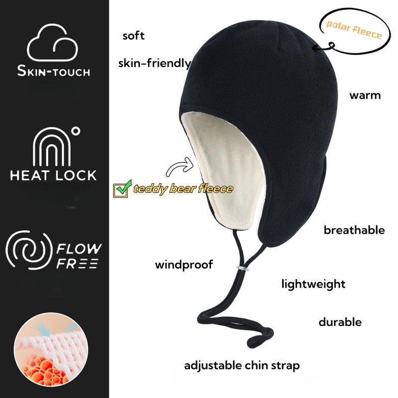 LLmoway Winter Beanie Hat with Ear Cover Soft Fleece Skull Cap for Men Women Cold Weather Snow Ski Cycling Warm Head Gear Black - Image 2