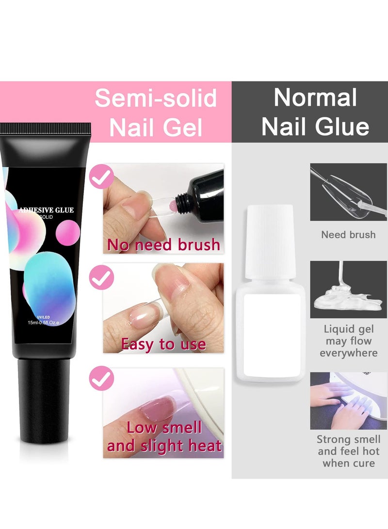 SYOSI 2 قطع لاصق أظافر DIY جل أظافر طويل الأمد فن الأظافر طلاء لاصق صلب لاصق لؤلؤي لاصق أظافر صلب جل لاصق للأظافر المضغوطة سهل DIY في المنزل 15 مل - Image 5