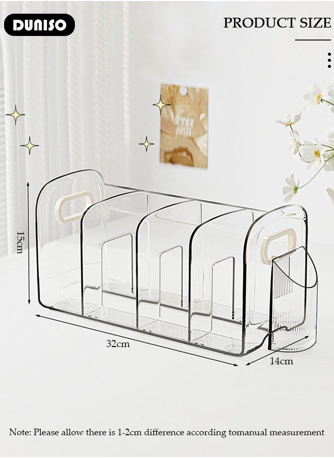 Arabest Magazine Holder with Pen Holder, Clear File Organizer with Handle, Desk Accessories Organizers with 4 Compartments, Large Capacity Bookends, Desktop Book Storage for Home, Office, School  - Image 3