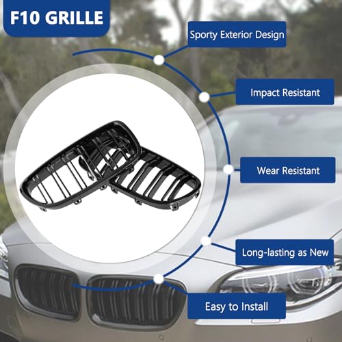 DEKEWEI F10 Grille,Front Kidney Grille Grill Compatible With 2010-2017 5 Series F10 F11 M5 (Double Slats Gloss Black Grills, 2pcs) - Image 3