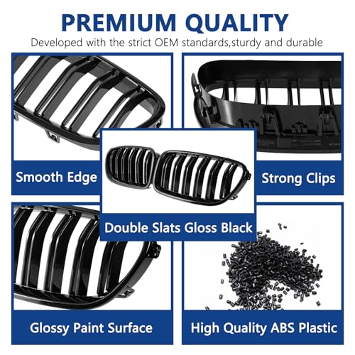 DEKEWEI F10 Grille,Front Kidney Grille Grill Compatible With 2010-2017 5 Series F10 F11 M5 (Double Slats Gloss Black Grills, 2pcs) - Image 5