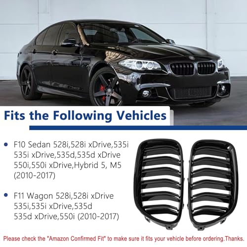 DEKEWEI F10 Grille,Front Kidney Grille Grill Compatible With 2010-2017 5 Series F10 F11 M5 (Double Slats Gloss Black Grills, 2pcs) - Image 4