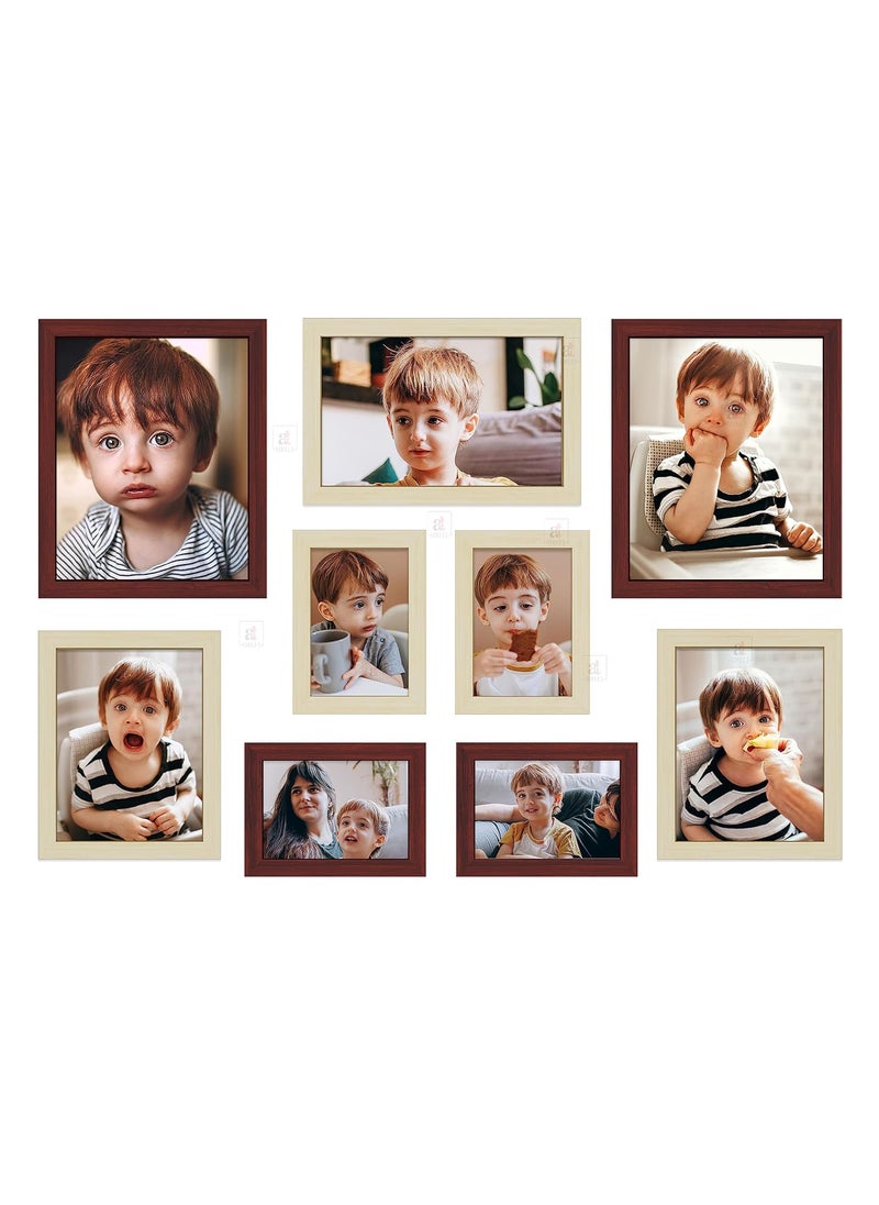 Art Street Art Street Locus Individual Brown & Beige Framed Wall Photo Frames For Living Room, Decorative Home Décor Wall Hangings - Set Of 9 (Size: 5x7, 6x8, 8x8, 8x10 Inch)  - Image 2