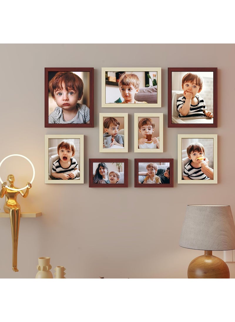 Art Street Art Street Locus Individual Brown & Beige Framed Wall Photo Frames For Living Room, Decorative Home Décor Wall Hangings - Set Of 9 (Size: 5x7, 6x8, 8x8, 8x10 Inch)  - Image 1