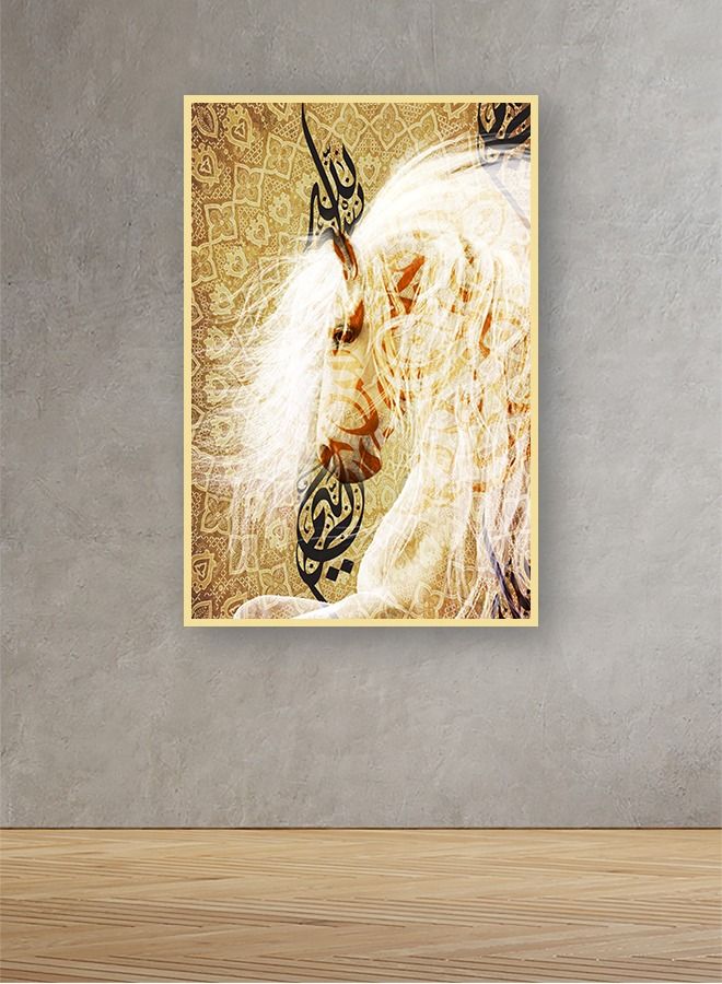 ماركتنا لوحة جدارية قماشية فنية لتزيين الحائط بتصميم إسلامي مع برواز ذهبي مجوف مقاس120x80سم قطعة واحدة - Image 1