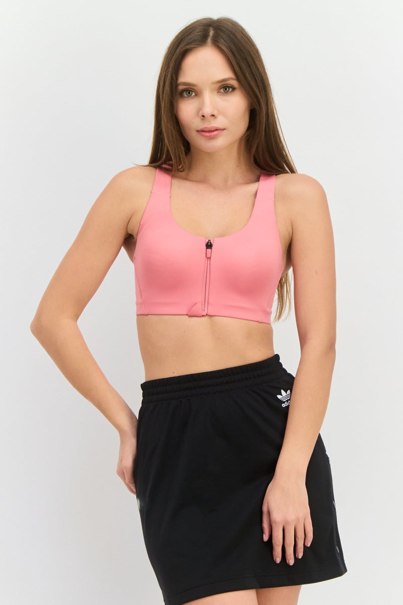Adidas Women Zip Up Closure Padded Sports Bra, Rose Pink - Image 1