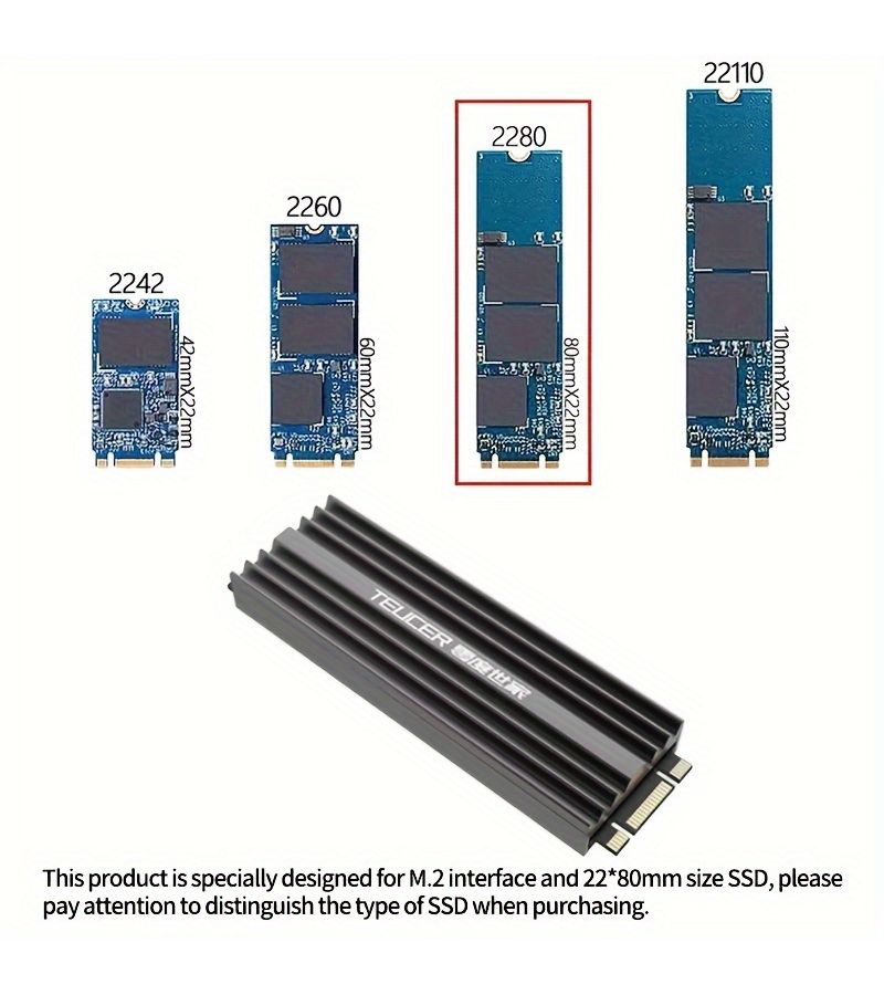 M.2 NVMe 2280 SSD Heatsink Cooler Gray Magnesium Aluminum Alloy Thermal Pad Efficient Heat Dissipation - Image 1