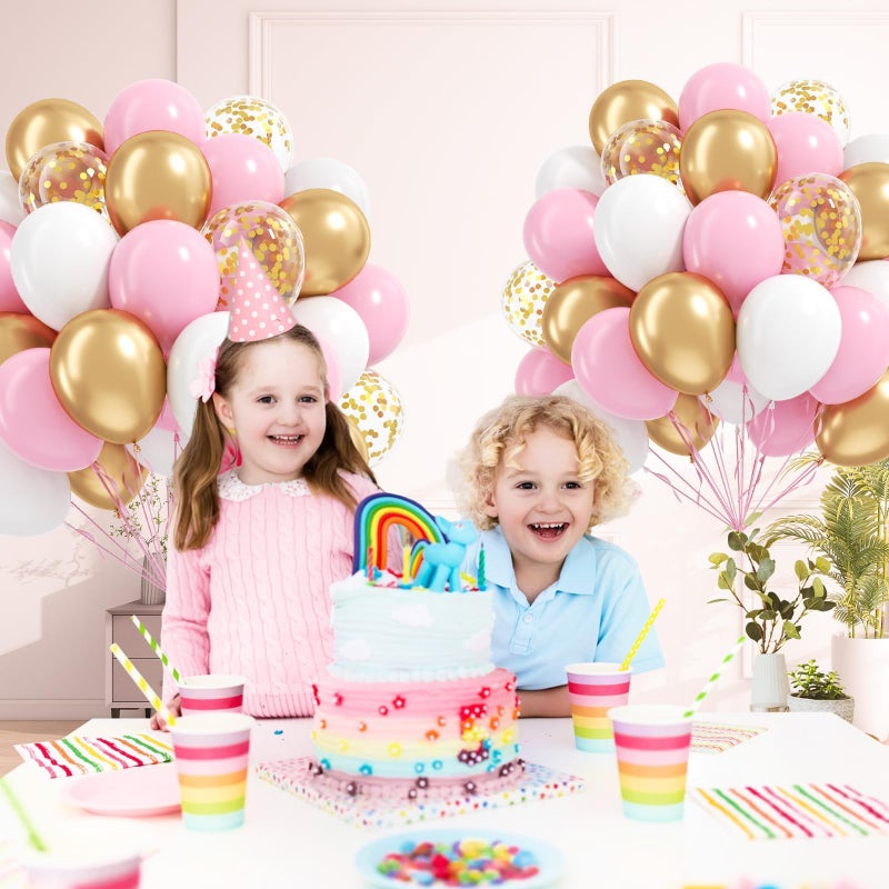 awenztech 60pcs Pink and Gold Balloons 12inch, Pink and White Balloon with Metallic Gold Confetti Balloons for Baby Shower Wedding Birthday Party Decorations - Image 5