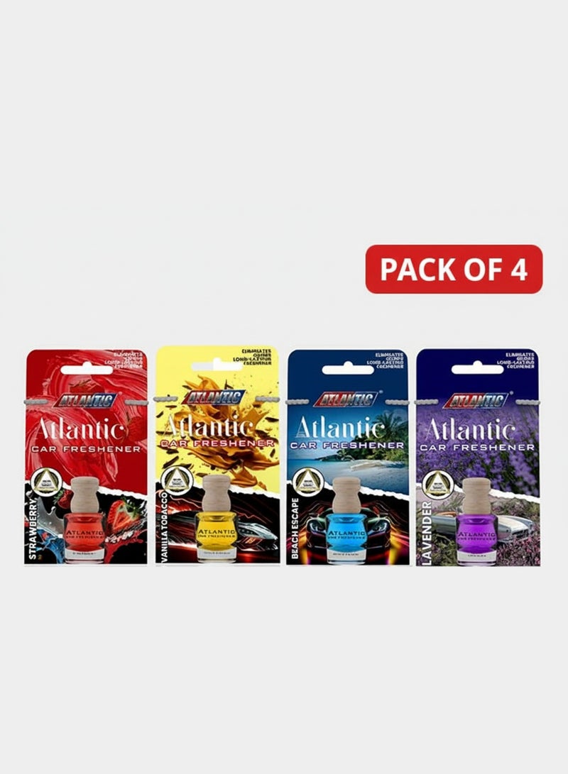Atlantic PACK OF 4 CAR FRESHNER -Strawberry, Lavender, Vanilla & Tobacco, Beach Escape 8 ml each - Image 1