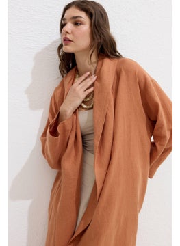 Manuka Hooded Linen Trench Coat Orange  - Image 3