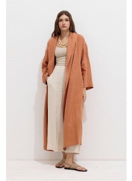 Manuka Hooded Linen Trench Coat Orange  - Image 2