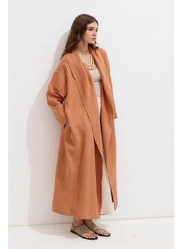 Manuka Hooded Linen Trench Coat Orange  - Image 5