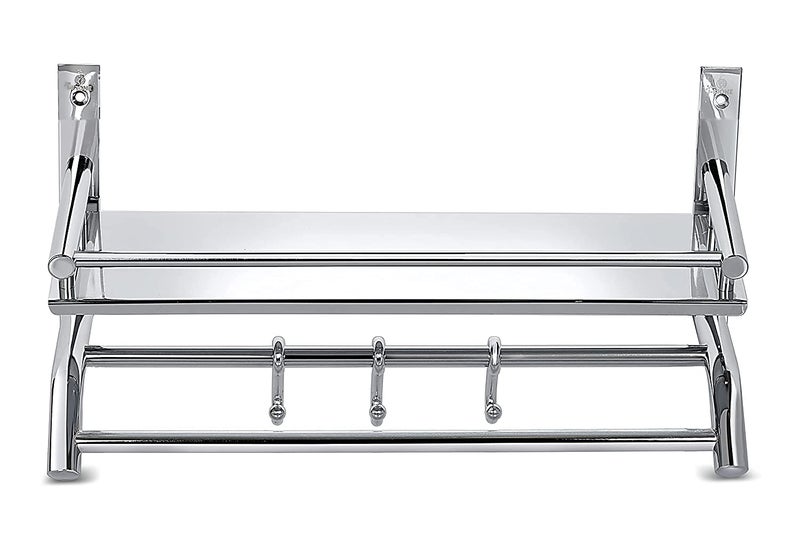 FERIO Bathroom Shelf with Towel Holder, Stainless Steel Bathroom Rack Towel Bar & Hooks, Heavy Duty Bathroom Organizer Storage Rack for Kitchen & Wash Basin, Space Saving(2 - Tier, Silver) - Image 5
