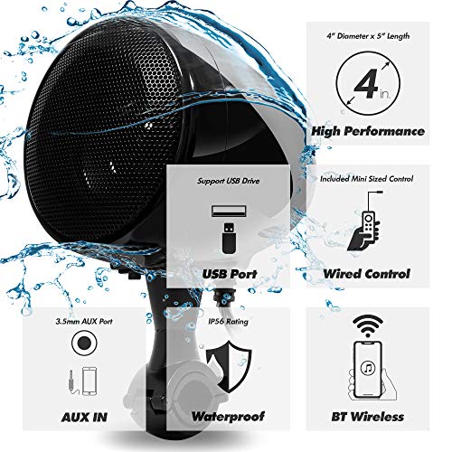 GoHawk Bluetooth Motorcycle Speakers, Waterproof Speakers for Motorcycle - Built-in Amplifier, AUX Input | Audio Sound System for Motorcycle, UTV, ATV - Image 2