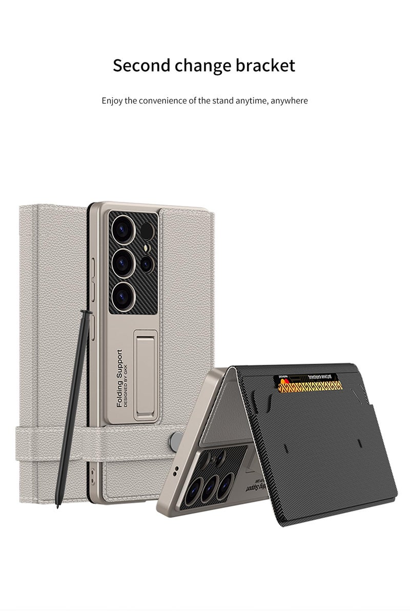 Midkart Leather Flip Cover Compatible with Samsung Galaxy S25 Ultra with Card Holder Built-in Kickstand Magnetic Belt Lock Inner Hard PC with Full Body and Camera Protection, Beige - Image 5