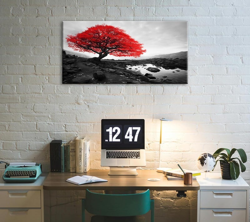 DJSYLIFE Black and White Red Tree Wall Art Canvas Print Picture Large Living Room Wall Decor Nature Scenery Paintings Modern Home Office Bedroom Artwork Decorations Framed Ready to Hang 20" x 40" - Image 4