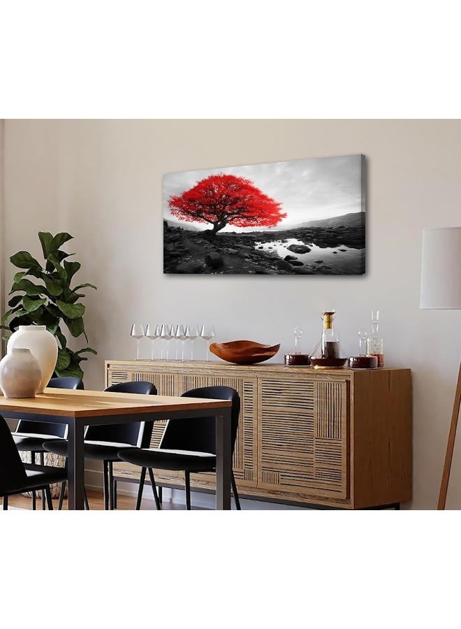 DJSYLIFE Black and White Red Tree Wall Art Canvas Print Picture Large Living Room Wall Decor Nature Scenery Paintings Modern Home Office Bedroom Artwork Decorations Framed Ready to Hang 20" x 40" - Image 5