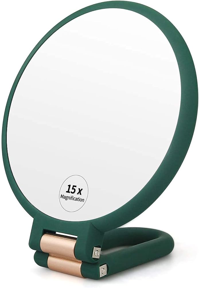 ELECDON Magnifying Hand Held Mirror, Double Side Folding Hand Mirror for Women with Adjustable Handle, Travel Table Desk Shaving Bathroom Cosmetic Mirrors Handheld Portable for Travel 1X 15X (Green) - Image 4