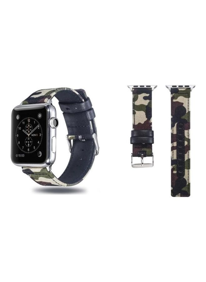 NIBEMINENT Cloth with Top-Grain Leather Wrist Watch Band for Apple Series 7/6/5/4/3/2/1/SE 45/44/42mm Multicolour - Image 1