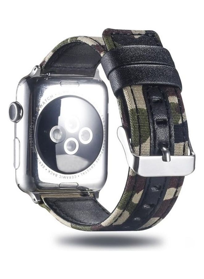 NIBEMINENT Cloth with Top-Grain Leather Wrist Watch Band for Apple Series 7/6/5/4/3/2/1/SE 45/44/42mm Multicolour - Image 4