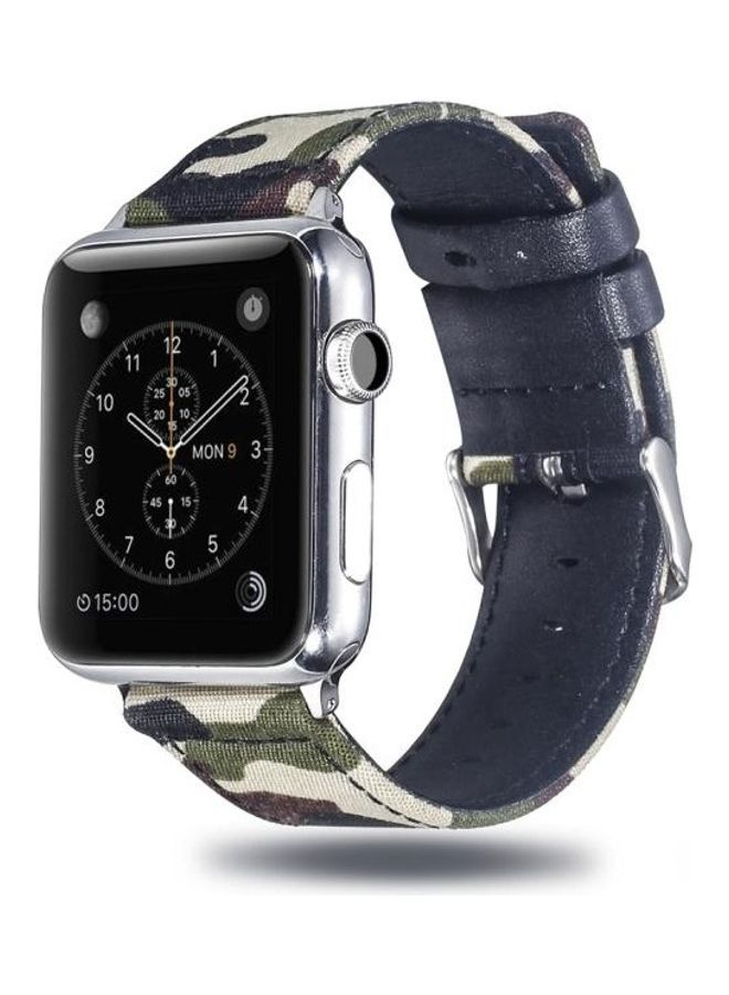 NIBEMINENT Cloth with Top-Grain Leather Wrist Watch Band for Apple Series 7/6/5/4/3/2/1/SE 45/44/42mm Multicolour - Image 3