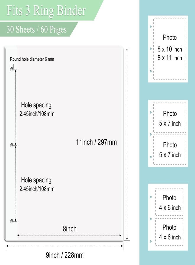 Dxmimer 11 x 9 Inch Photo Album Refill Pages,Album Pages for 3 Ring Binder,Photo Album Self Adhesive Pages, for 2x3 4x6 5x7 8x10 Replacement Photo Album Sheets (30 Sheets/ 60 Pages) - Image 2