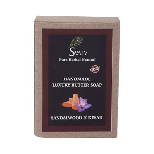 SVATV Handcrafted Soap with natural soothing herbs of SANDALWOOD KESAR Saffron Traditional Ayurvedic Herbal Soap for all skin type 125g