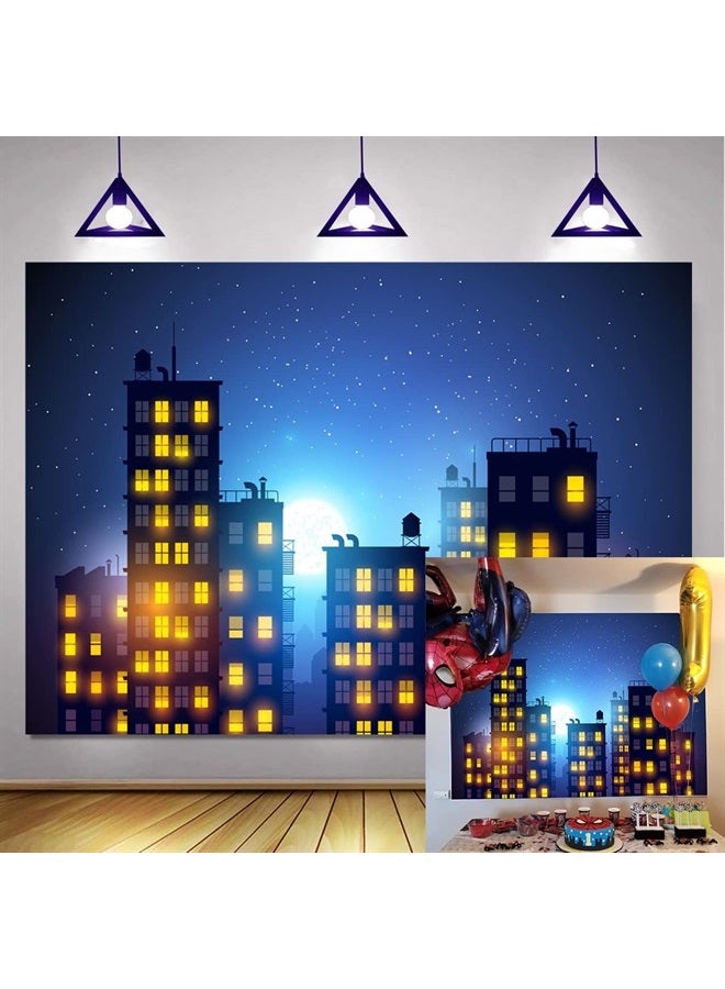RUYI Super Hero City Photography Backdrop Beautiful Moon Supermen Theme Background Boy Birthday Party Banner Photo Studio Props Vinyl 7X5FT - Image 1