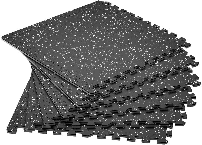 SUPERJARE 0.4'' Thick 6 Pcs 24 Sq Ft Rubber Top Exercise Equipment Mats, High Density EVA Foam Mats with Rubber Top, Interlocking Gym Flooring for Home Gym, Protective Workout Mat, Black/Grey - Image 1