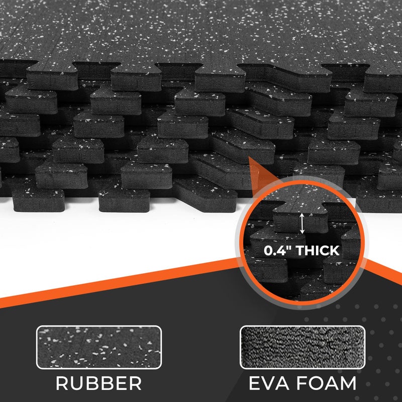 SUPERJARE 0.4'' Thick 6 Pcs 24 Sq Ft Rubber Top Exercise Equipment Mats, High Density EVA Foam Mats with Rubber Top, Interlocking Gym Flooring for Home Gym, Protective Workout Mat, Black/Grey - Image 4