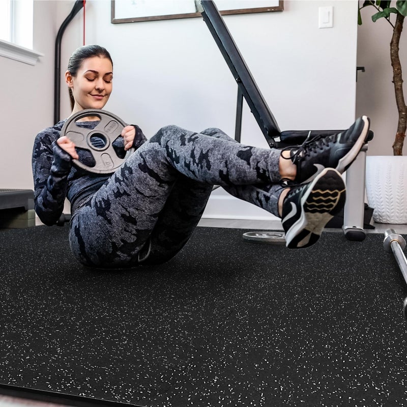 SUPERJARE 0.4'' Thick 6 Pcs 24 Sq Ft Rubber Top Exercise Equipment Mats, High Density EVA Foam Mats with Rubber Top, Interlocking Gym Flooring for Home Gym, Protective Workout Mat, Black/Grey - Image 3