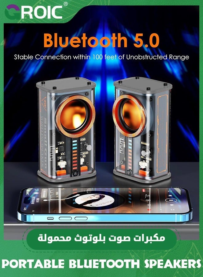 جرويك مكبر صوت بلوتوث محمول أسود مع أضواء، صغير لاسلكي شفاف TWS، مثالي بصوت عالي الدقة وباس للمكتب والمنزل والحمام والغرفة والدراجة والسيارة - Image 5