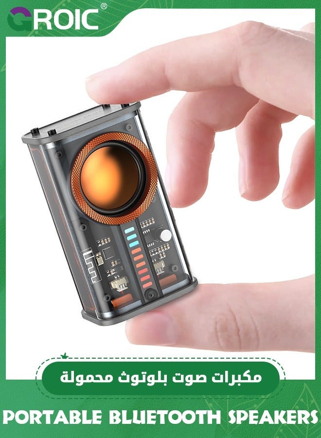 جرويك مكبر صوت بلوتوث محمول أسود مع أضواء، صغير لاسلكي شفاف TWS، مثالي بصوت عالي الدقة وباس للمكتب والمنزل والحمام والغرفة والدراجة والسيارة - Image 1