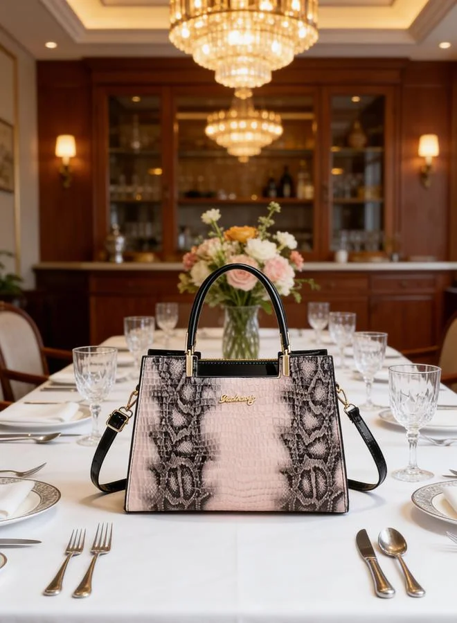 Take Two Pink Snakeskin Shoulder Bag