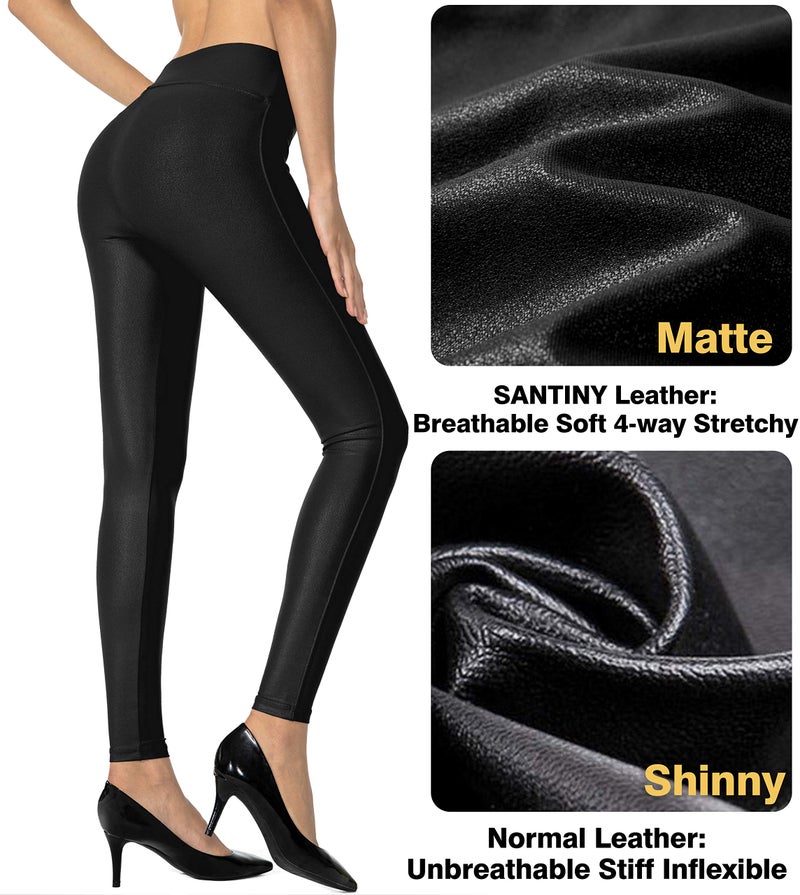 SANTINY Women's 25.5''/27'' Faux Leather Leggings Pants Stretch High Waisted Tights for Women(Black_L) - Image 4